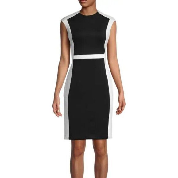 Slimming Design Color Block Calvin Klein Sheath Dress NWT - Picture 2 of 9